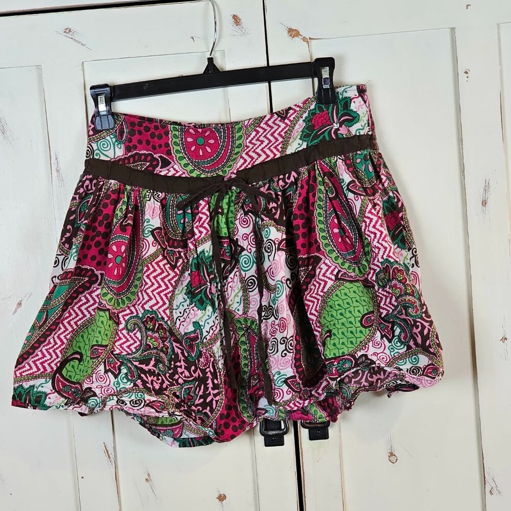 Women's Pink & Green Paisley Tie-Waist Skirt